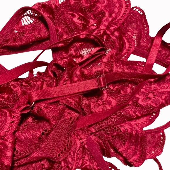 Valentine's Day Lingerie Sz 2XL Lingerie red Lace Backless Teddy Bodysuit soft - Picture 8 of 8